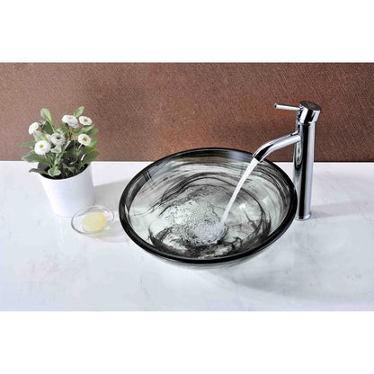 ANZZI Mezzo Series 17" x 17" Round Slumber Wisp Deco-Glass Vessel Sink With Polished Chrome Pop-Up Drain