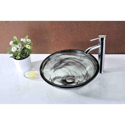 ANZZI Mezzo Series 17" x 17" Round Slumber Wisp Deco-Glass Vessel Sink With Polished Chrome Pop-Up Drain