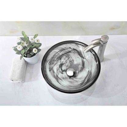 ANZZI Mezzo Series 17" x 17" Round Slumber Wisp Deco-Glass Vessel Sink With Polished Chrome Pop-Up Drain