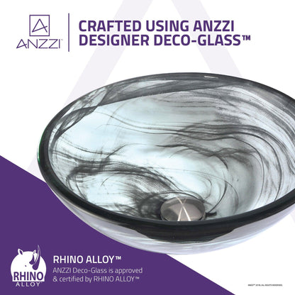 ANZZI Mezzo Series 17" x 17" Round Slumber Wisp Deco-Glass Vessel Sink With Polished Chrome Pop-Up Drain