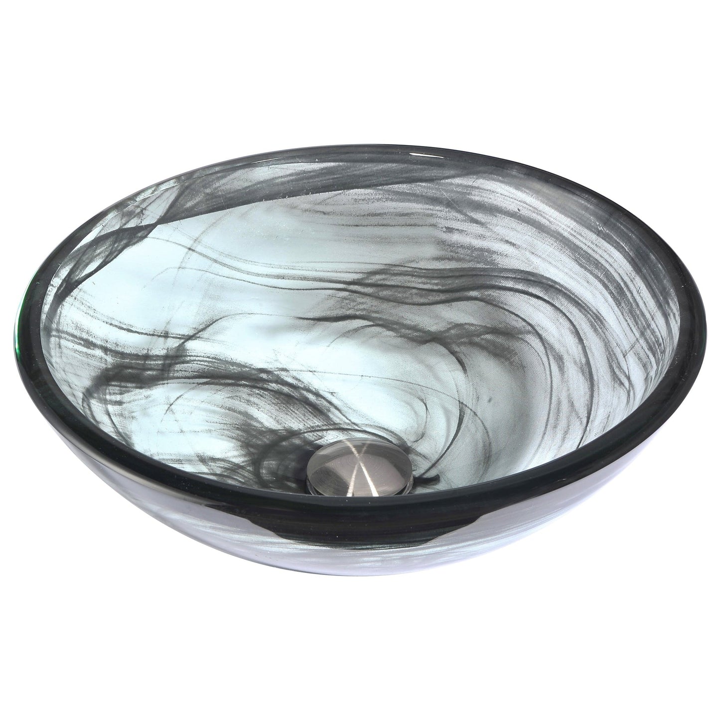 ANZZI Mezzo Series 17" x 17" Round Slumber Wisp Deco-Glass Vessel Sink With Polished Chrome Pop-Up Drain