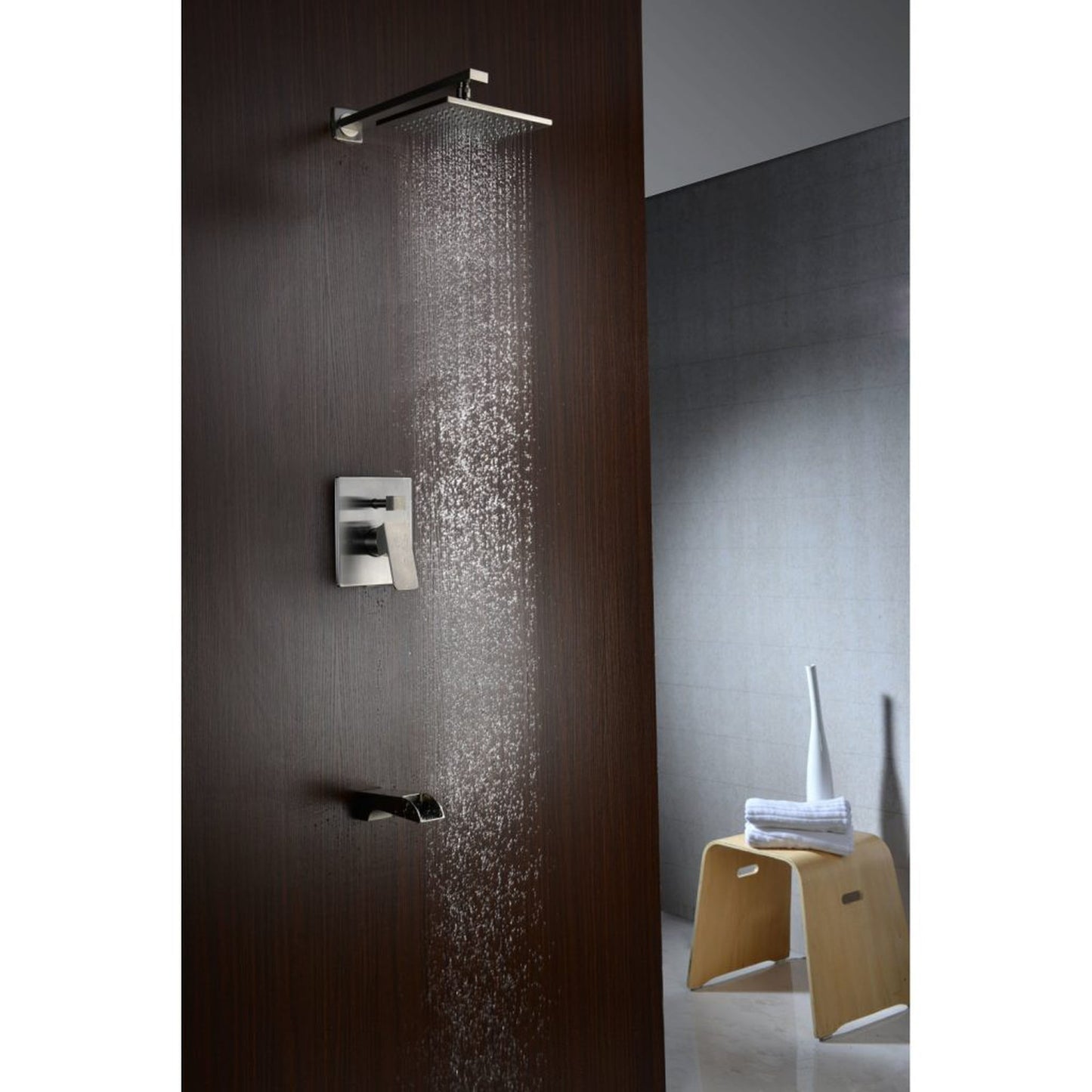 ANZZI Mezzo Series Brushed Nickel Wall-Mounted Single Handle Heavy Rain Shower Head With Bath Faucet Set