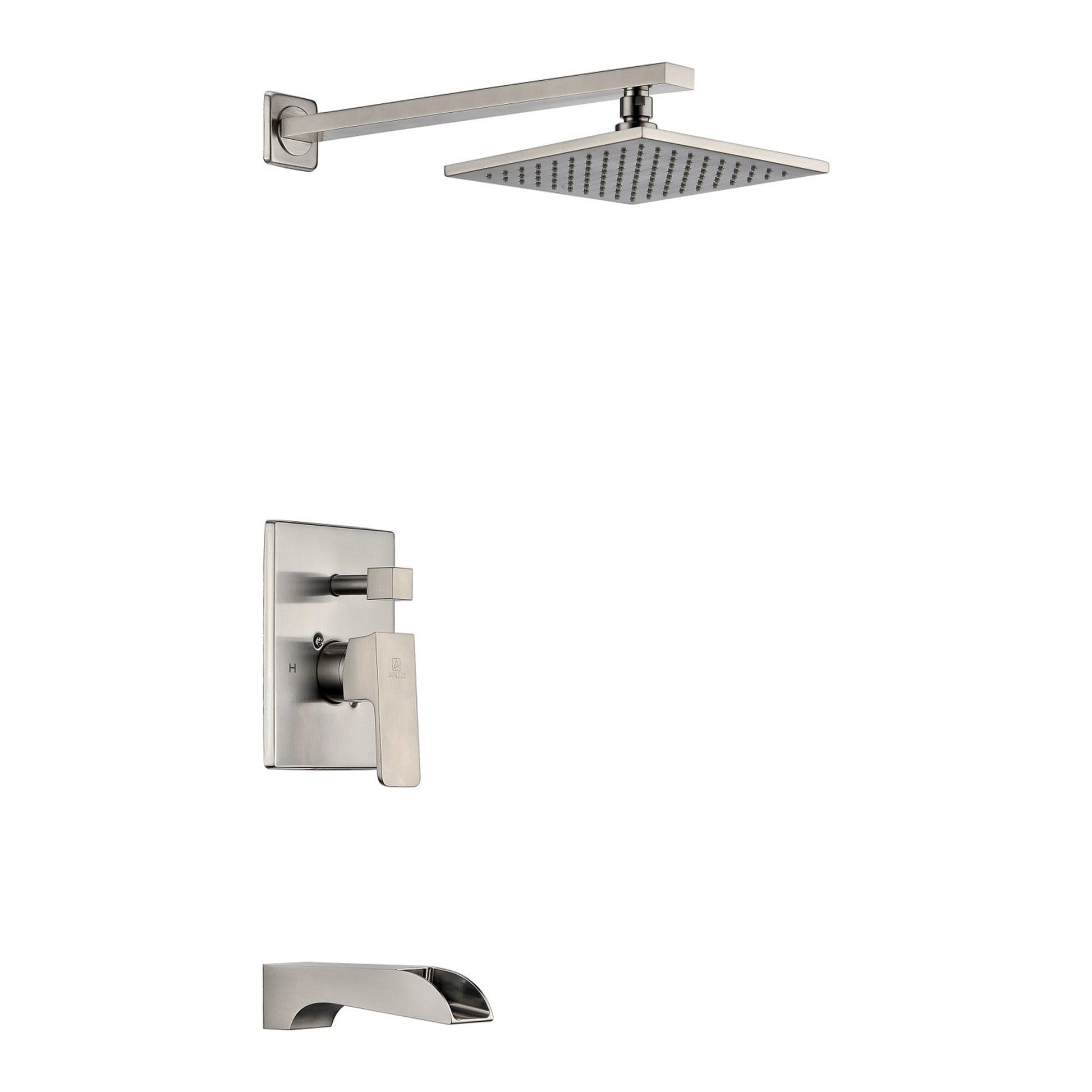 ANZZI Mezzo Series Brushed Nickel Wall-Mounted Single Handle Heavy Rain Shower Head With Bath Faucet Set