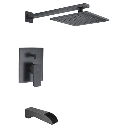 ANZZI Mezzo Series Matte Black Wall-Mounted Single Handle Heavy Rain Shower Head With Bath Faucet Set