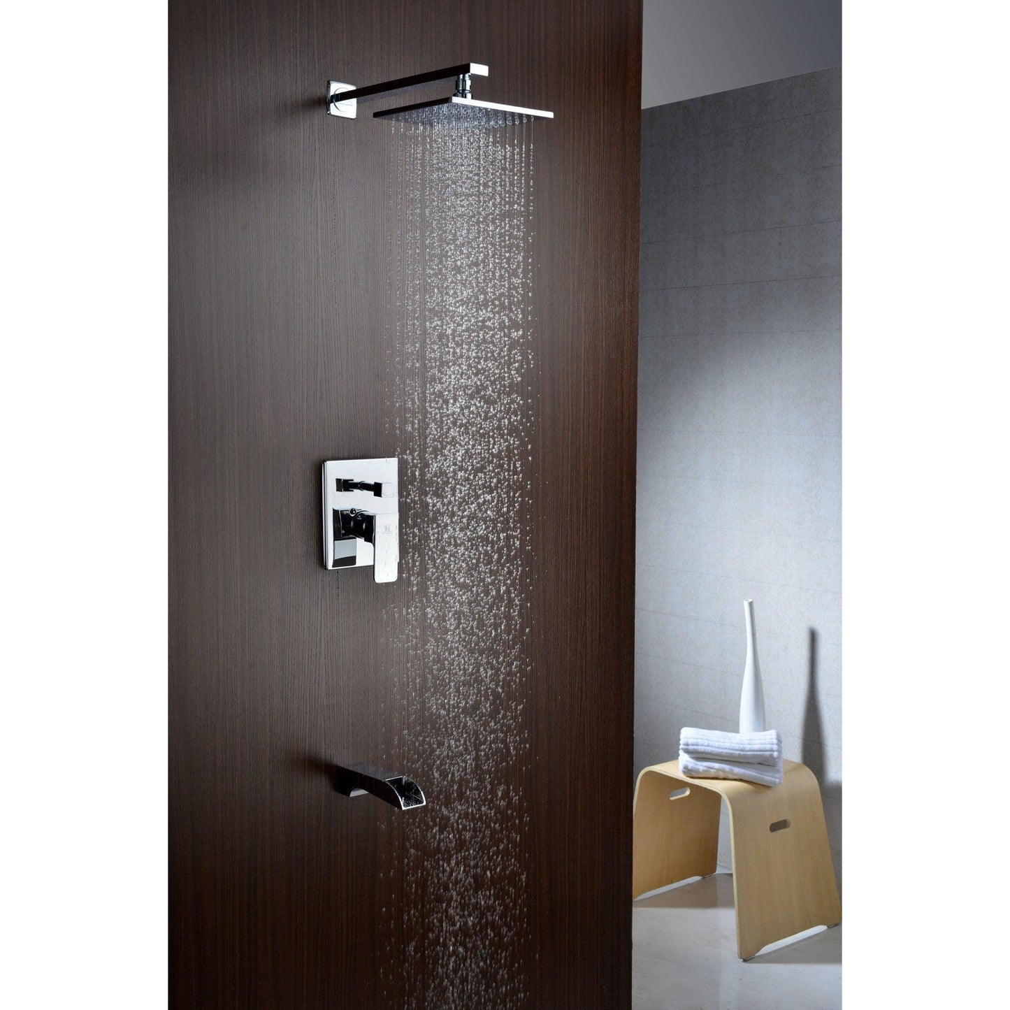 ANZZI Mezzo Series Polished Chrome Wall-Mounted Single Handle Heavy Rain Shower Head With Bath Faucet Set
