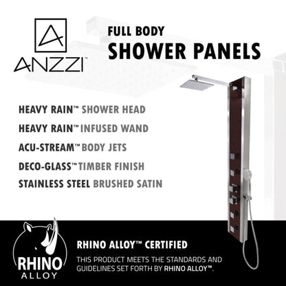 ANZZI Monsoon Series 57" Mahogany 4-Jetted Full Body Shower Panel With Heavy Rain Shower Head and Euro-Grip Hand Sprayer