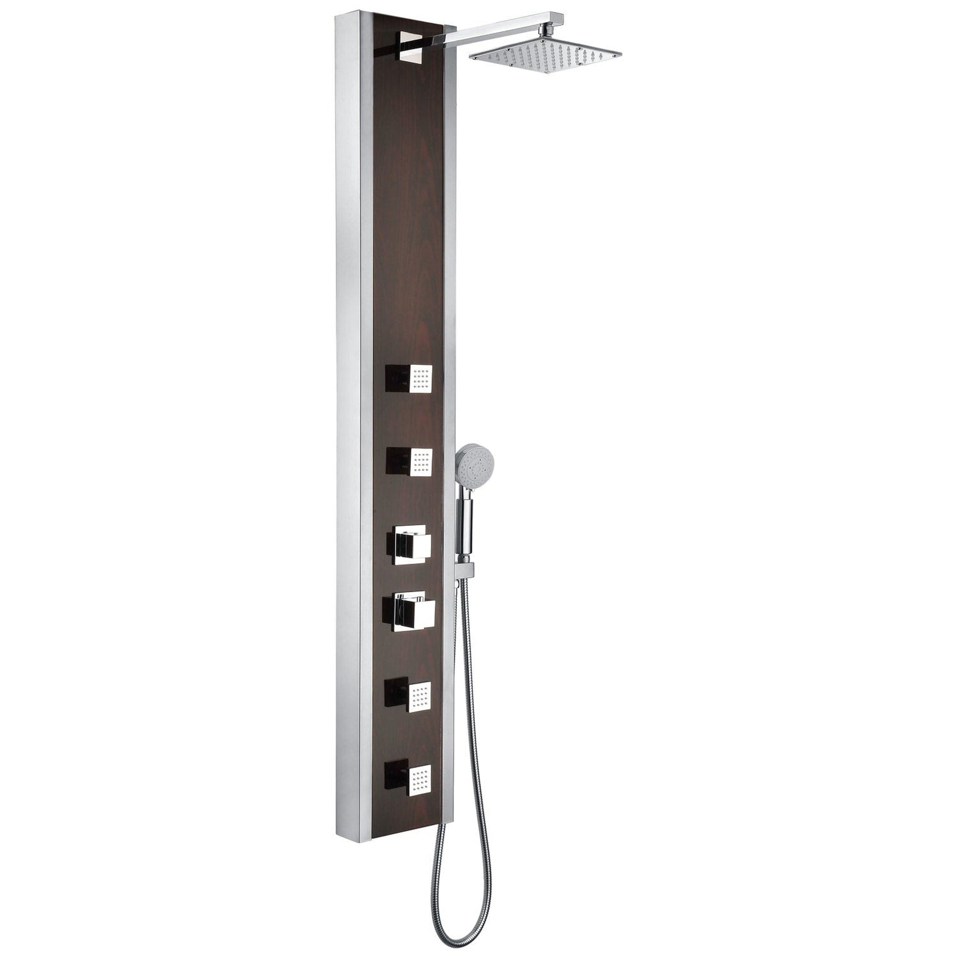 ANZZI Monsoon Series 57" Mahogany 4-Jetted Full Body Shower Panel With Heavy Rain Shower Head and Euro-Grip Hand Sprayer