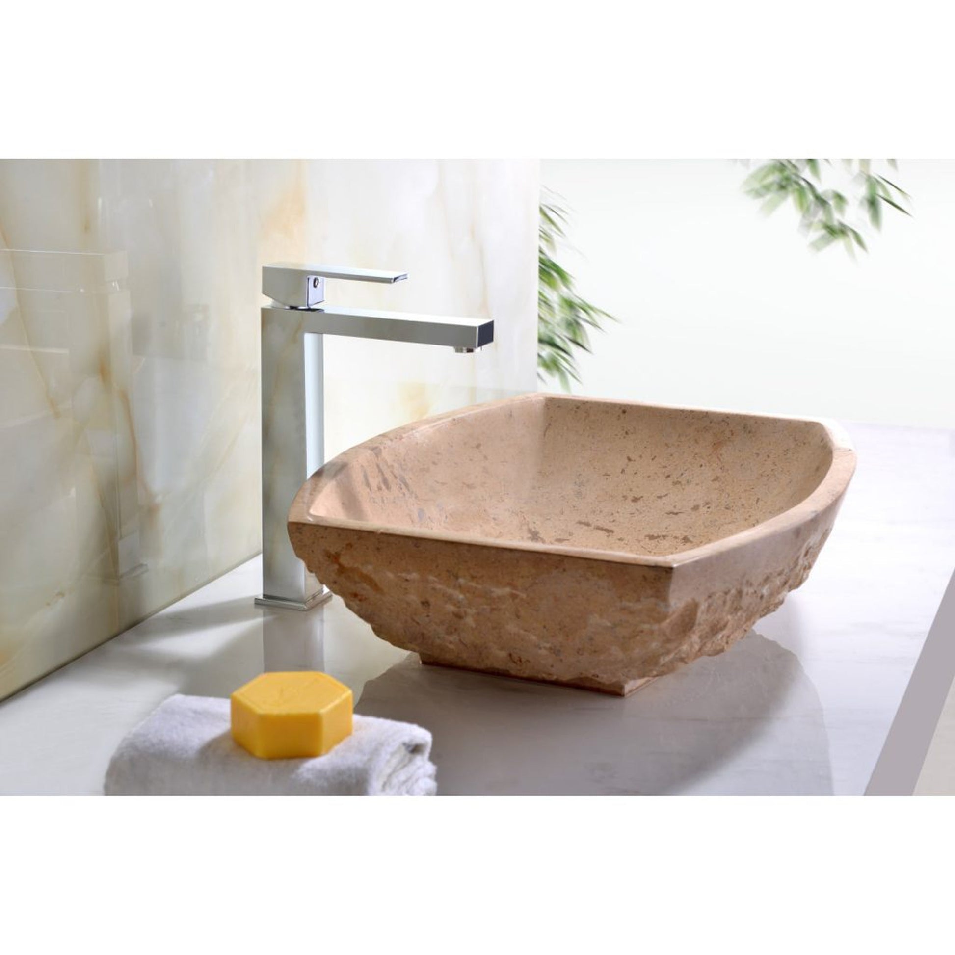 ANZZI Moon Series 20" x 16" Square Shape Cream Marble Vessel Sink