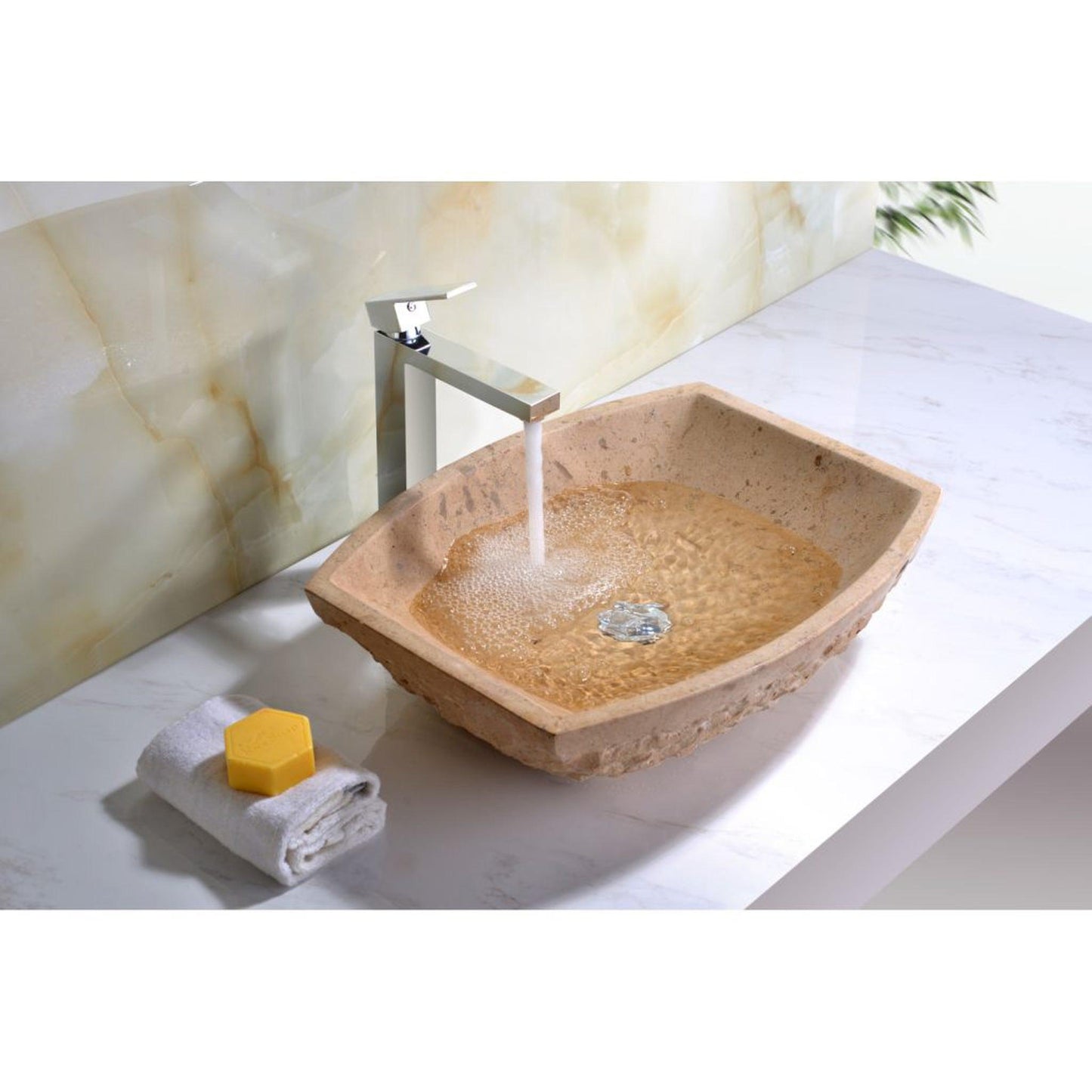 ANZZI Moon Series 20" x 16" Square Shape Cream Marble Vessel Sink