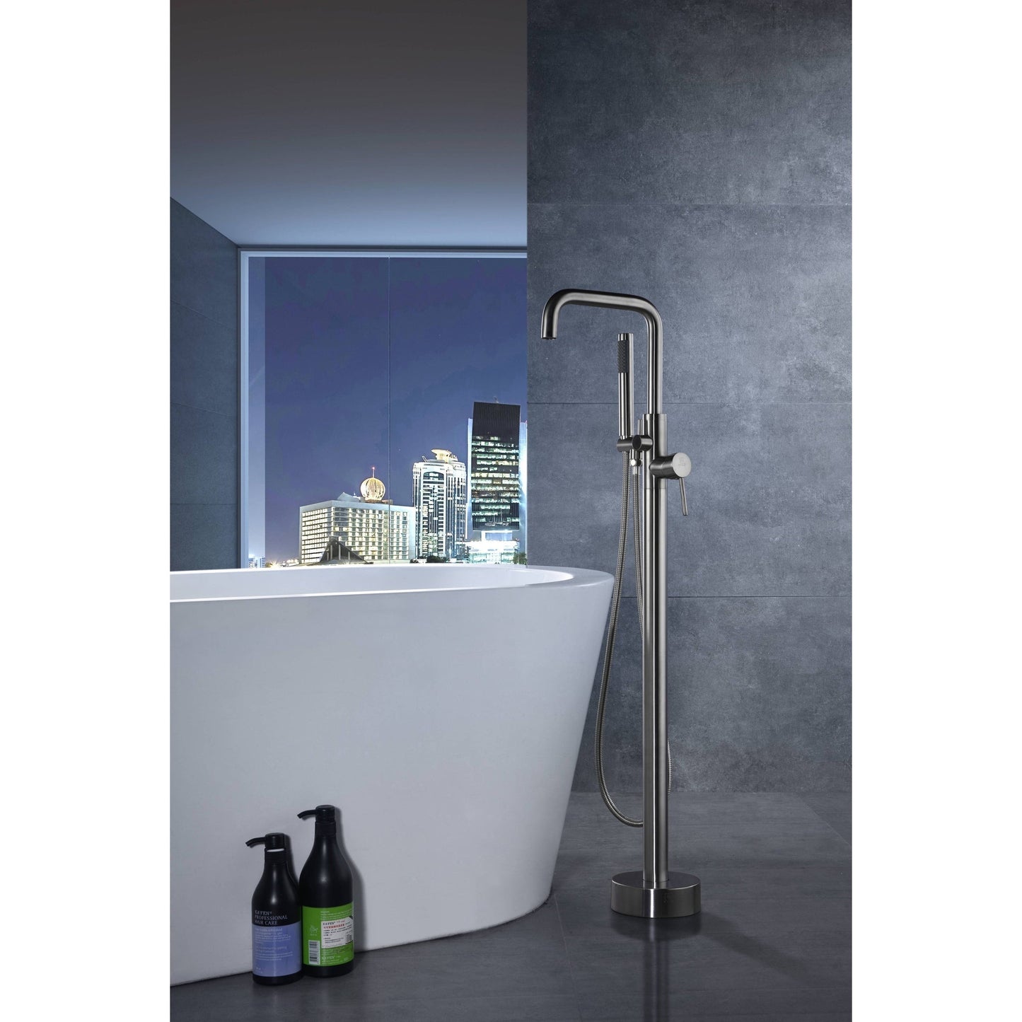 ANZZI Moray Series 2-Handle Brushed Nickel Clawfoot Tub Faucet With Euro-Grip Handheld Sprayer