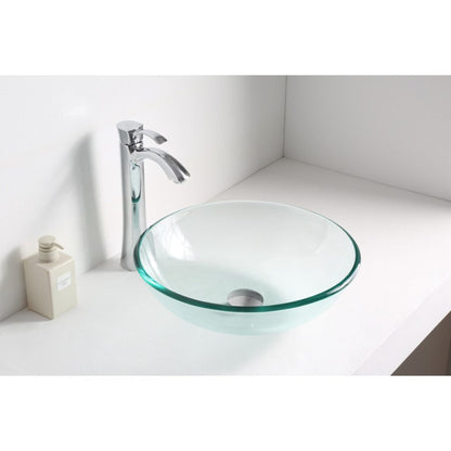 ANZZI Mythic Series 17" x 17" Round Lustrous Clear Deco-Glass Vessel Sink With Polished Chrome Pop-Up Drain