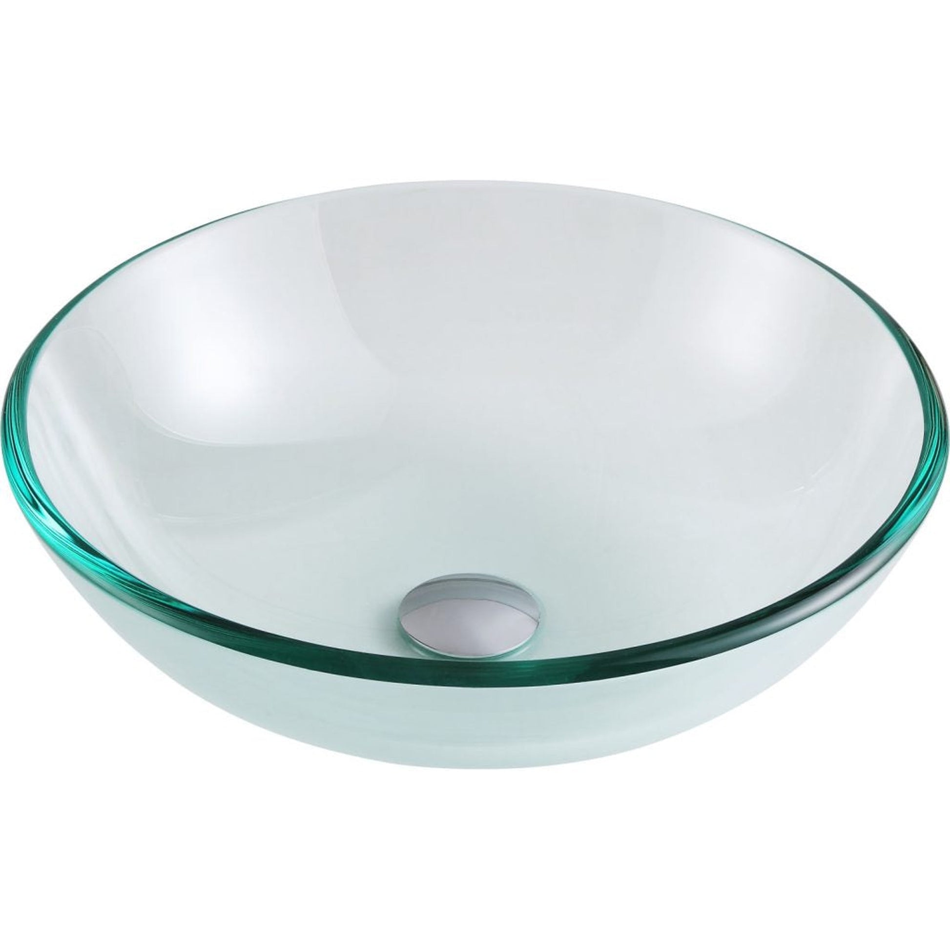 ANZZI Mythic Series 17" x 17" Round Lustrous Clear Deco-Glass Vessel Sink With Polished Chrome Pop-Up Drain