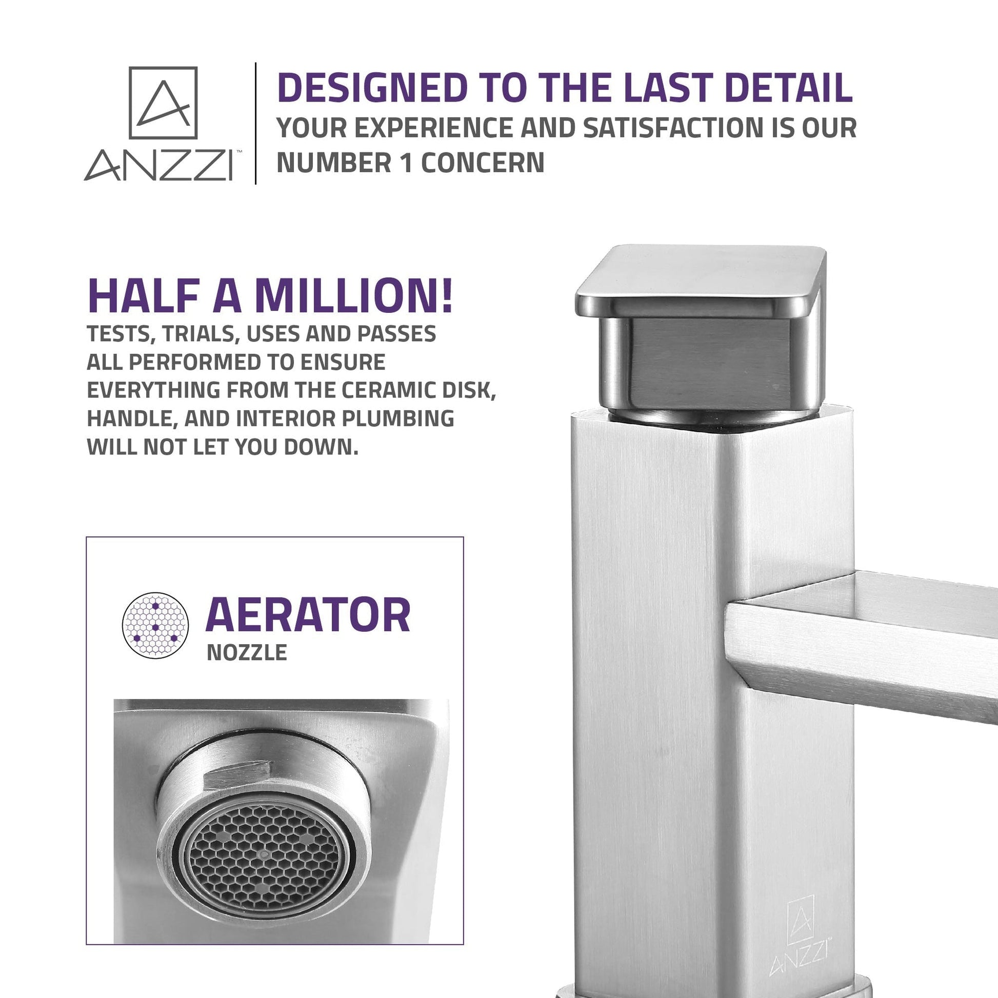 ANZZI Naiadi Series 3" Single Hole Brushed Nickel Bathroom Sink Faucet