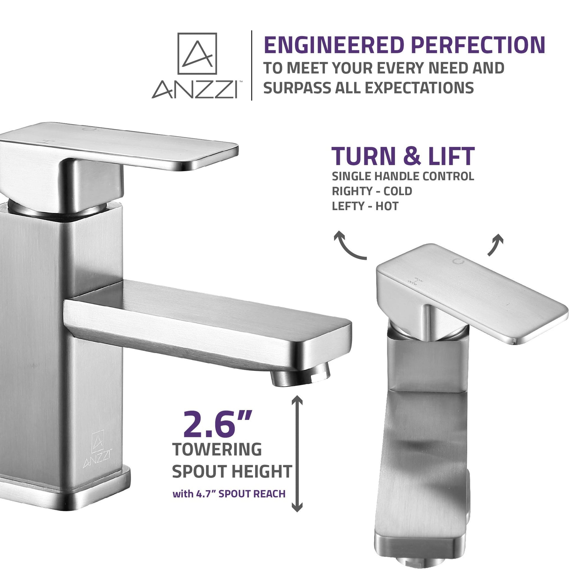 ANZZI Naiadi Series 3" Single Hole Brushed Nickel Bathroom Sink Faucet
