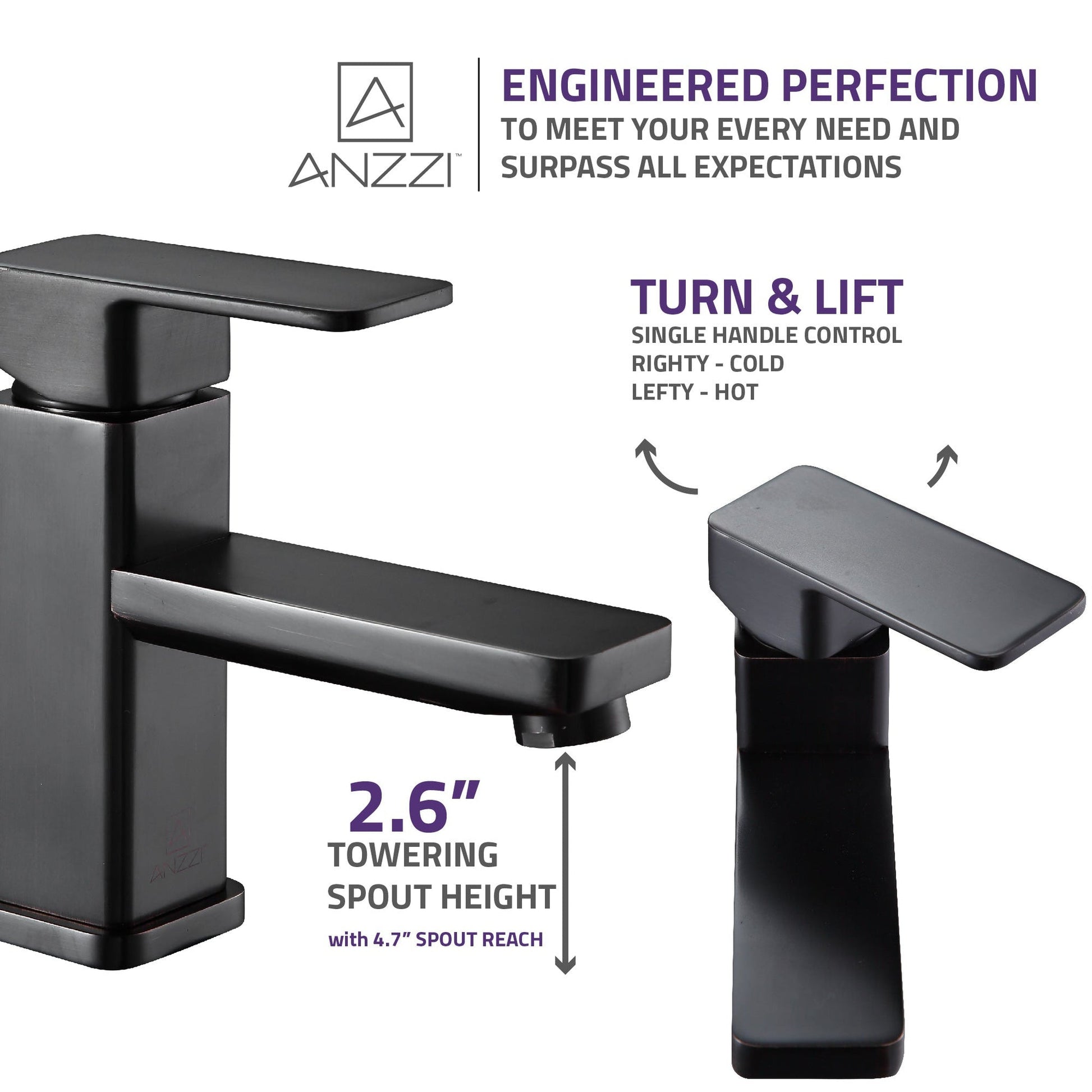 ANZZI Naiadi Series 3" Single Hole Oil Rubbed Bronze Bathroom Sink Faucet