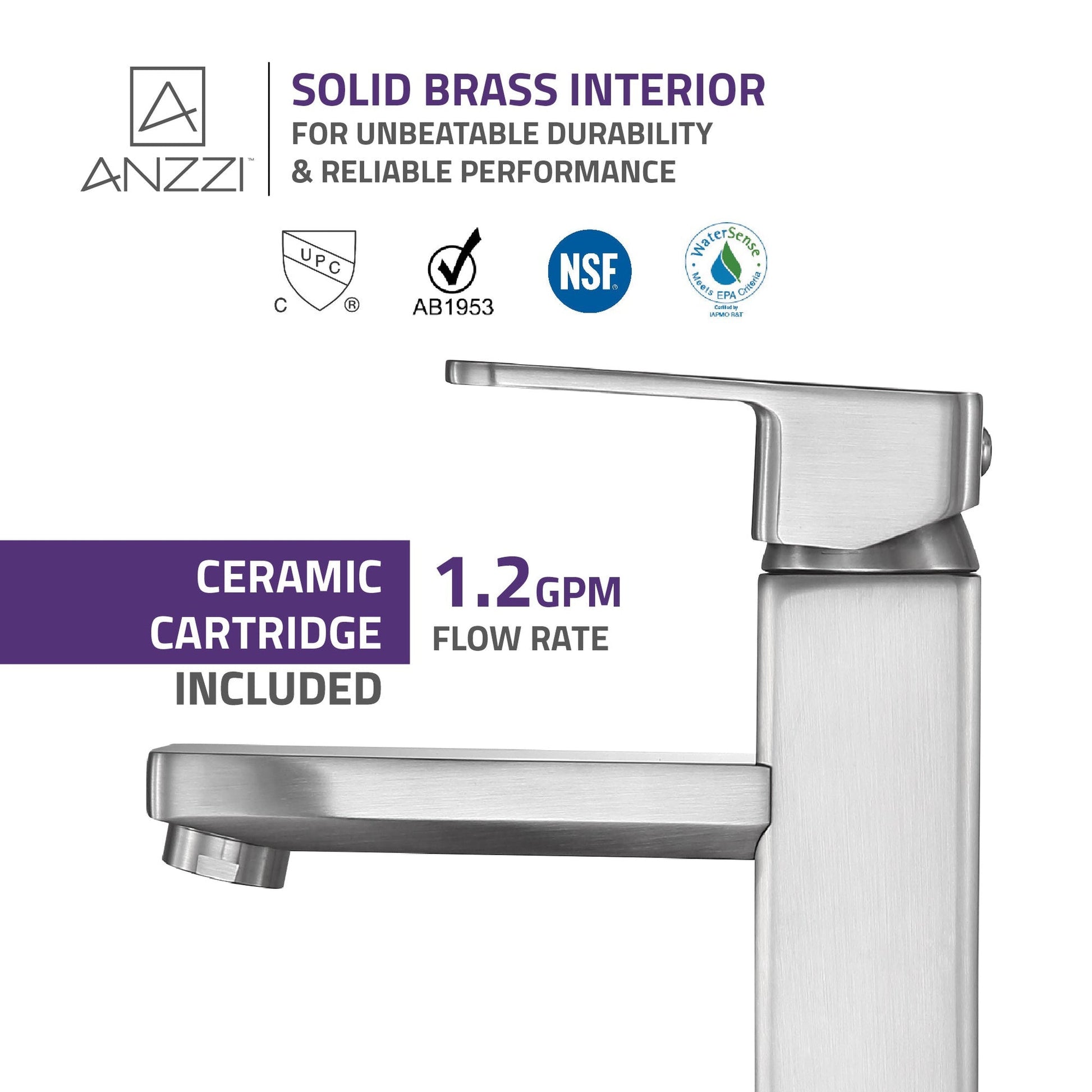 ANZZI Nettuno Series 9" Single Hole Brushed Nickel Bathroom Sink Faucet