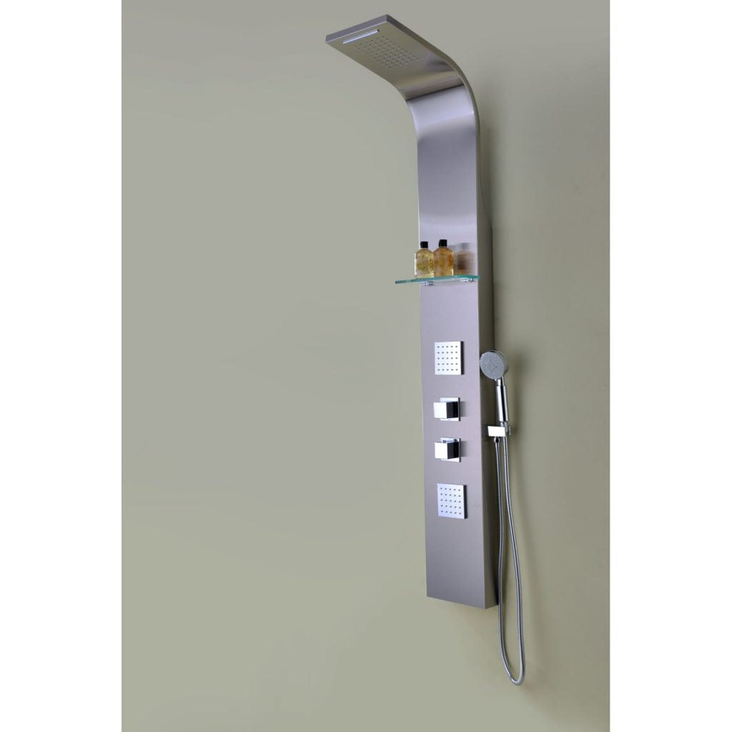 ANZZI Niagara Series 64" Brushed Stainless Steel 2-Jetted Full Body Shower Panel With Heavy Rain Shower Head and Euro-Grip Hand Sprayer