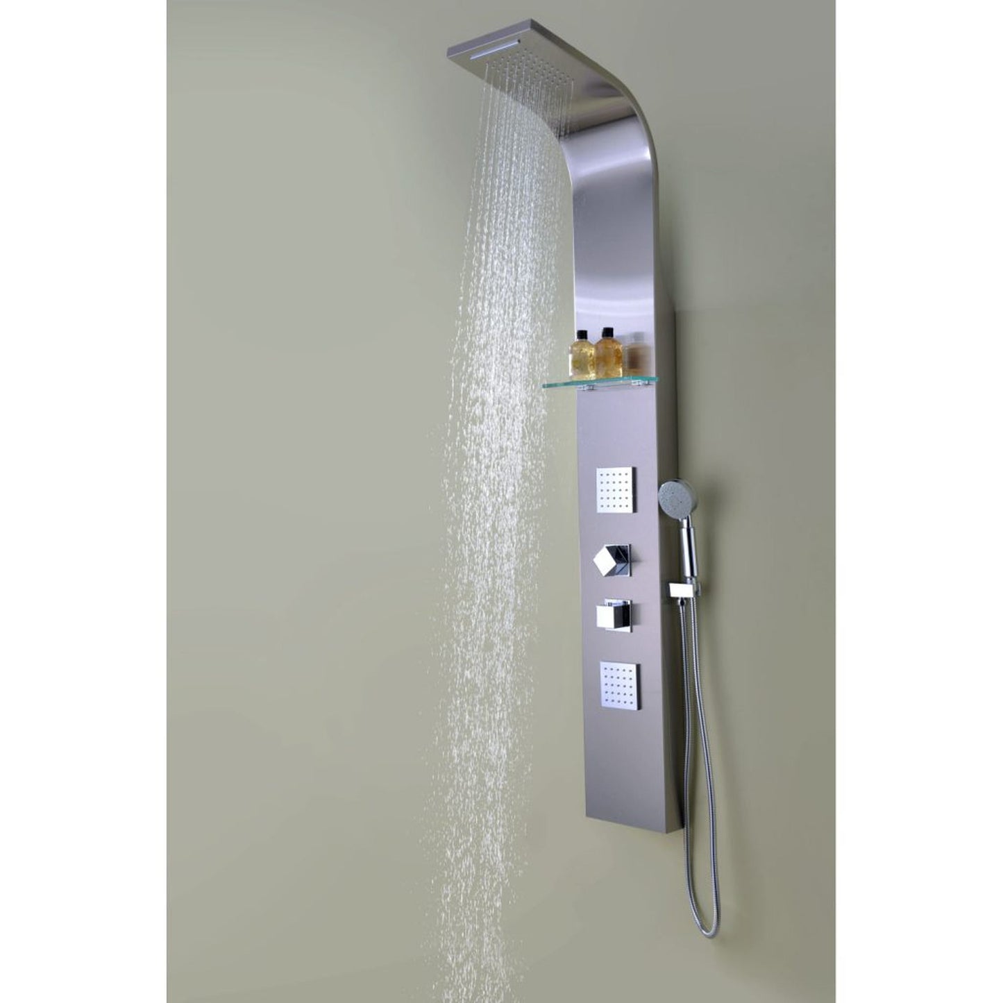 ANZZI Niagara Series 64" Brushed Stainless Steel 2-Jetted Full Body Shower Panel With Heavy Rain Shower Head and Euro-Grip Hand Sprayer