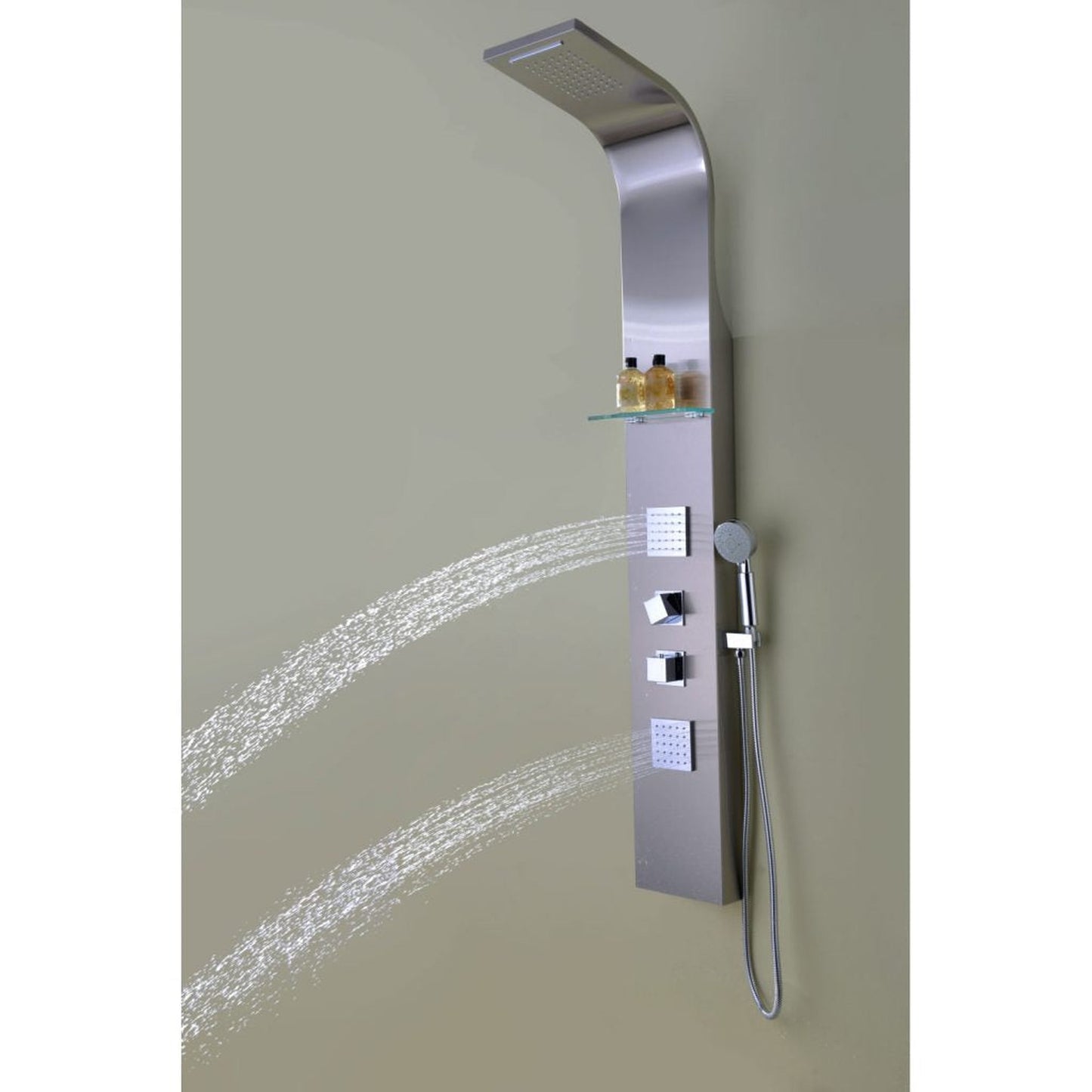 ANZZI Niagara Series 64" Brushed Stainless Steel 2-Jetted Full Body Shower Panel With Heavy Rain Shower Head and Euro-Grip Hand Sprayer