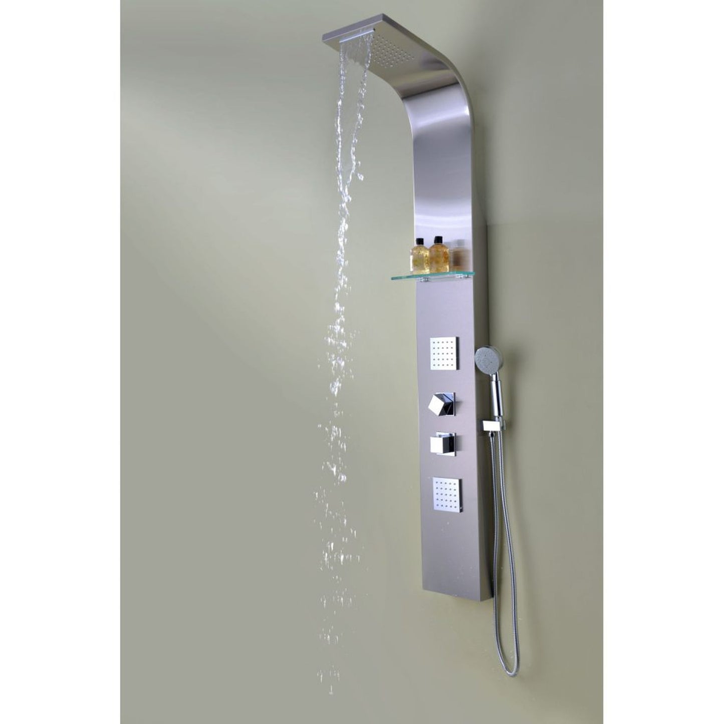 ANZZI Niagara Series 64" Brushed Stainless Steel 2-Jetted Full Body Shower Panel With Heavy Rain Shower Head and Euro-Grip Hand Sprayer