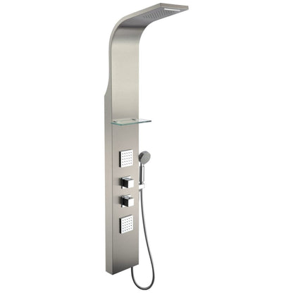 ANZZI Niagara Series 64" Brushed Stainless Steel 2-Jetted Full Body Shower Panel With Heavy Rain Shower Head and Euro-Grip Hand Sprayer