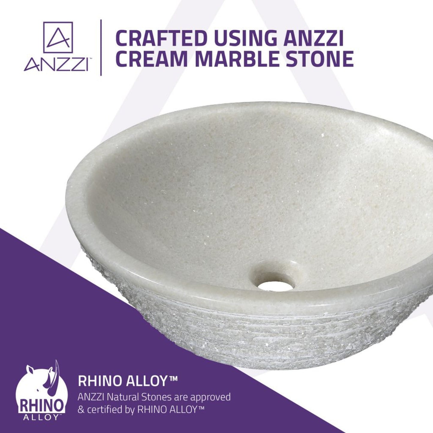 ANZZI Nora Series 17" x 17" Round White Marble Vessel Sink