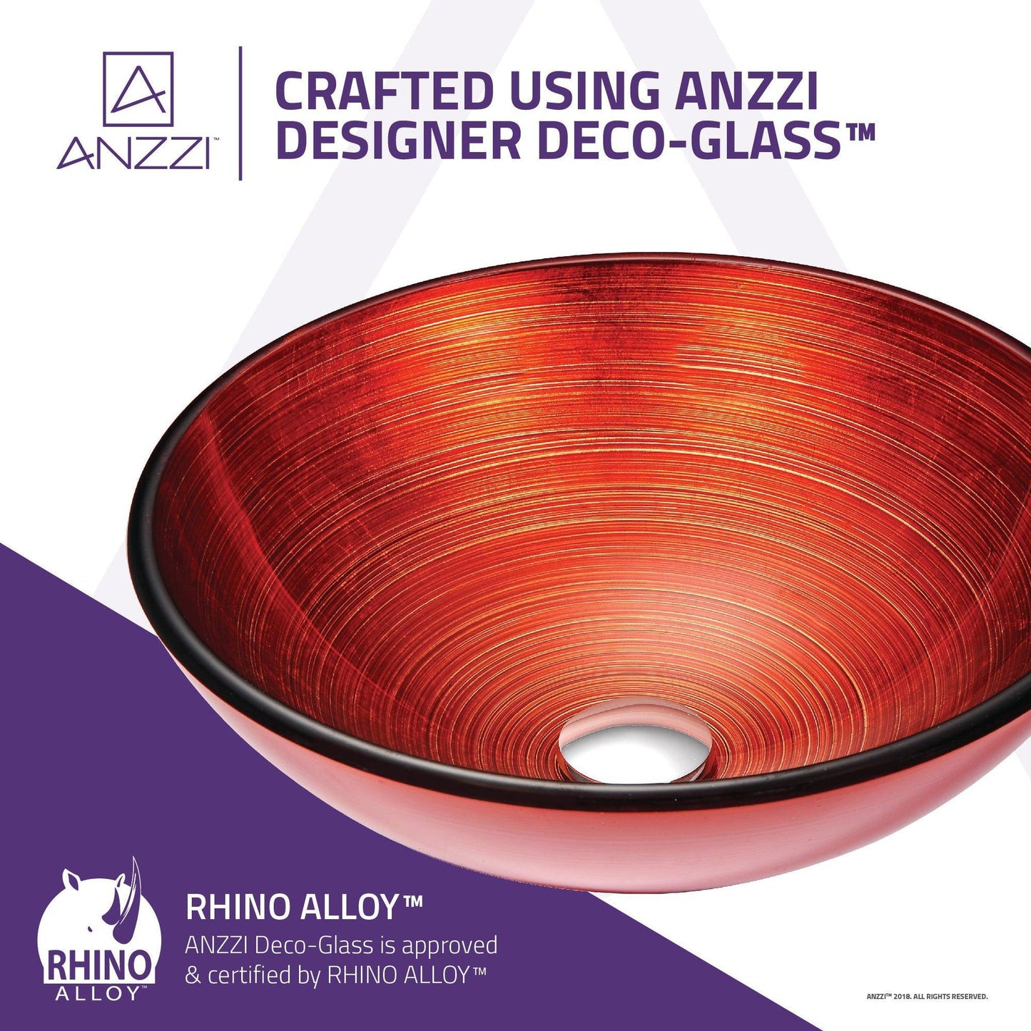 ANZZI Oau Series 17" x 17" Round Lustrous Red Deco-Glass Vessel Sink With Polished Chrome Pop-Up Drain