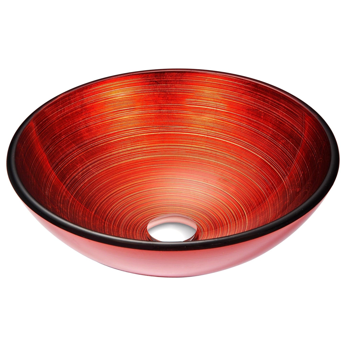 ANZZI Oau Series 17" x 17" Round Lustrous Red Deco-Glass Vessel Sink With Polished Chrome Pop-Up Drain