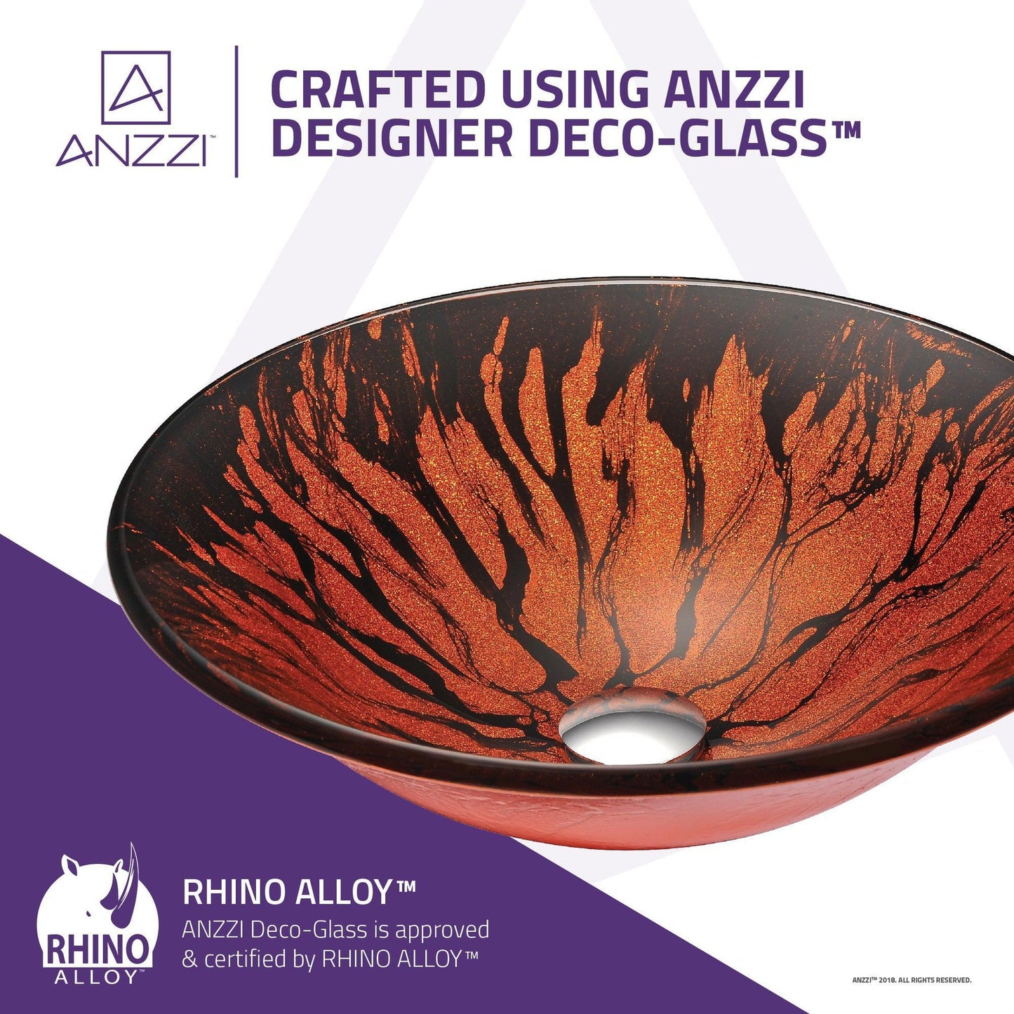 ANZZI Ore Series 18" x 18" Round Lustrous Red and Black Deco-Glass Vessel Sink With Polished Chrome Pop-Up Drain