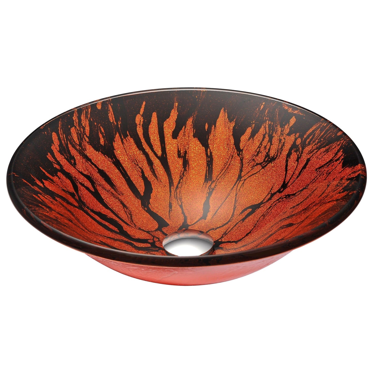 ANZZI Ore Series 18" x 18" Round Lustrous Red and Black Deco-Glass Vessel Sink With Polished Chrome Pop-Up Drain