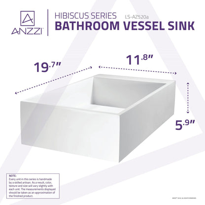 ANZZI Pascal Series 20" x 12" Rectangular Matte White Vessel Sink