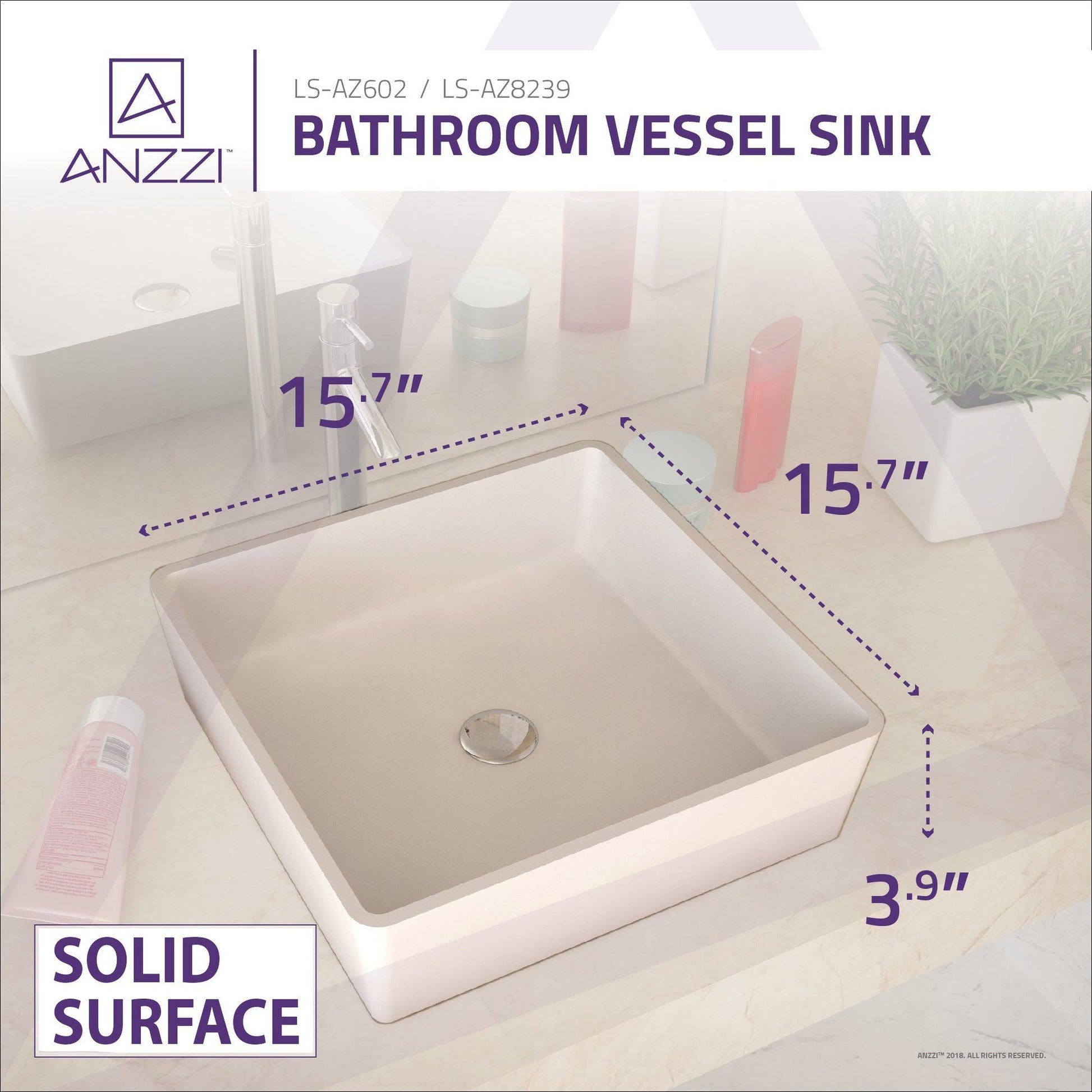 ANZZI Passage Series 16" x 16" Square Shape Matte White Vessel Sink