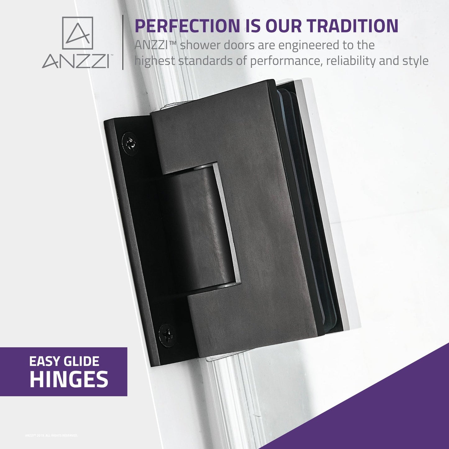 ANZZI Passion Series 24" x 72" Frameless Rectangular Matte Black Hinged Shower Door With Handle and Tsunami Guard
