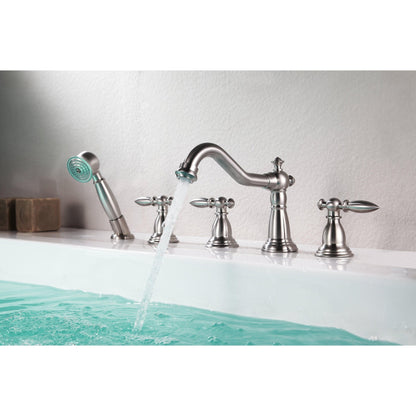 ANZZI Patriarch Series 3-Handle Brushed Nickel Roman Tub Faucet With Euro-Grip Handheld Sprayer