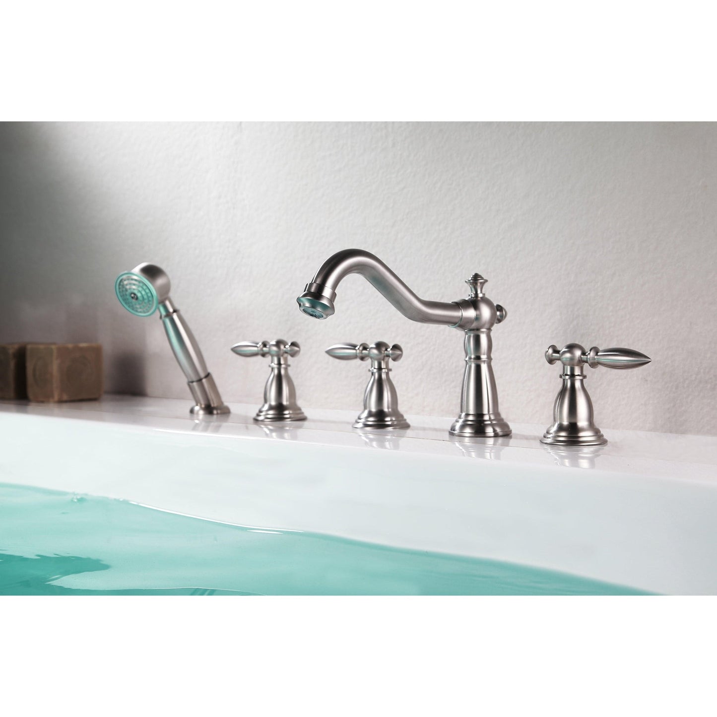 ANZZI Patriarch Series 3-Handle Brushed Nickel Roman Tub Faucet With Euro-Grip Handheld Sprayer