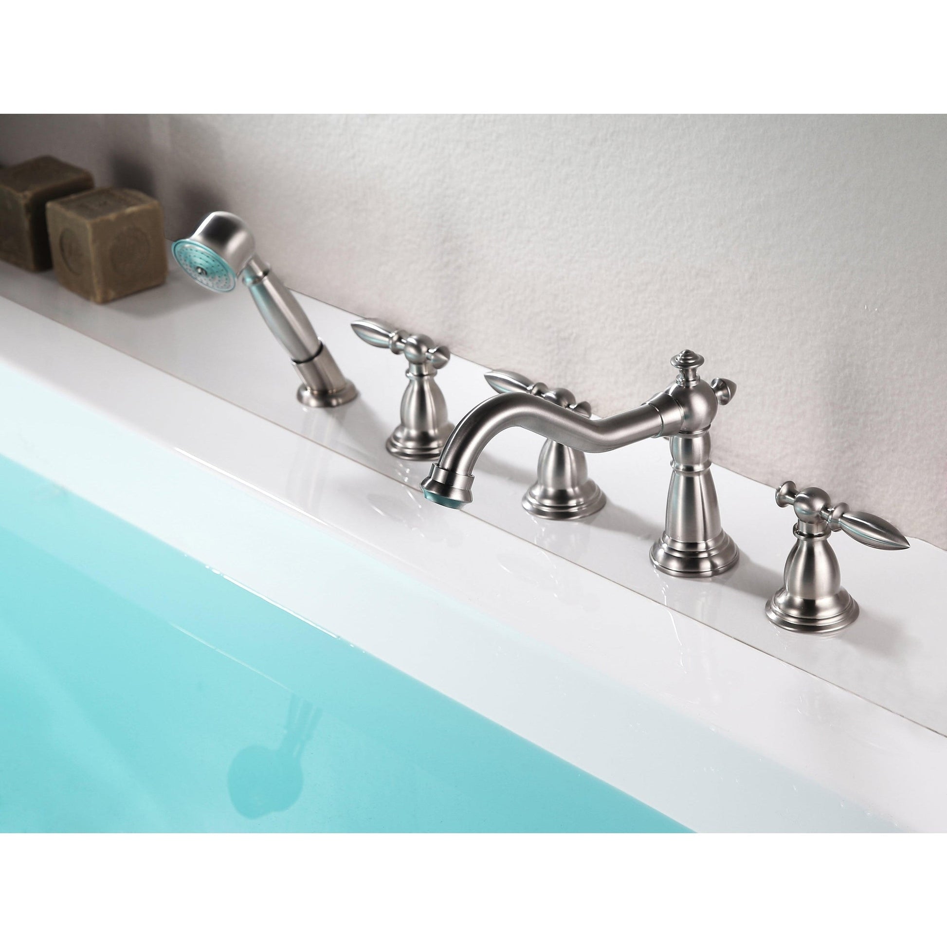 ANZZI Patriarch Series 3-Handle Brushed Nickel Roman Tub Faucet With Euro-Grip Handheld Sprayer