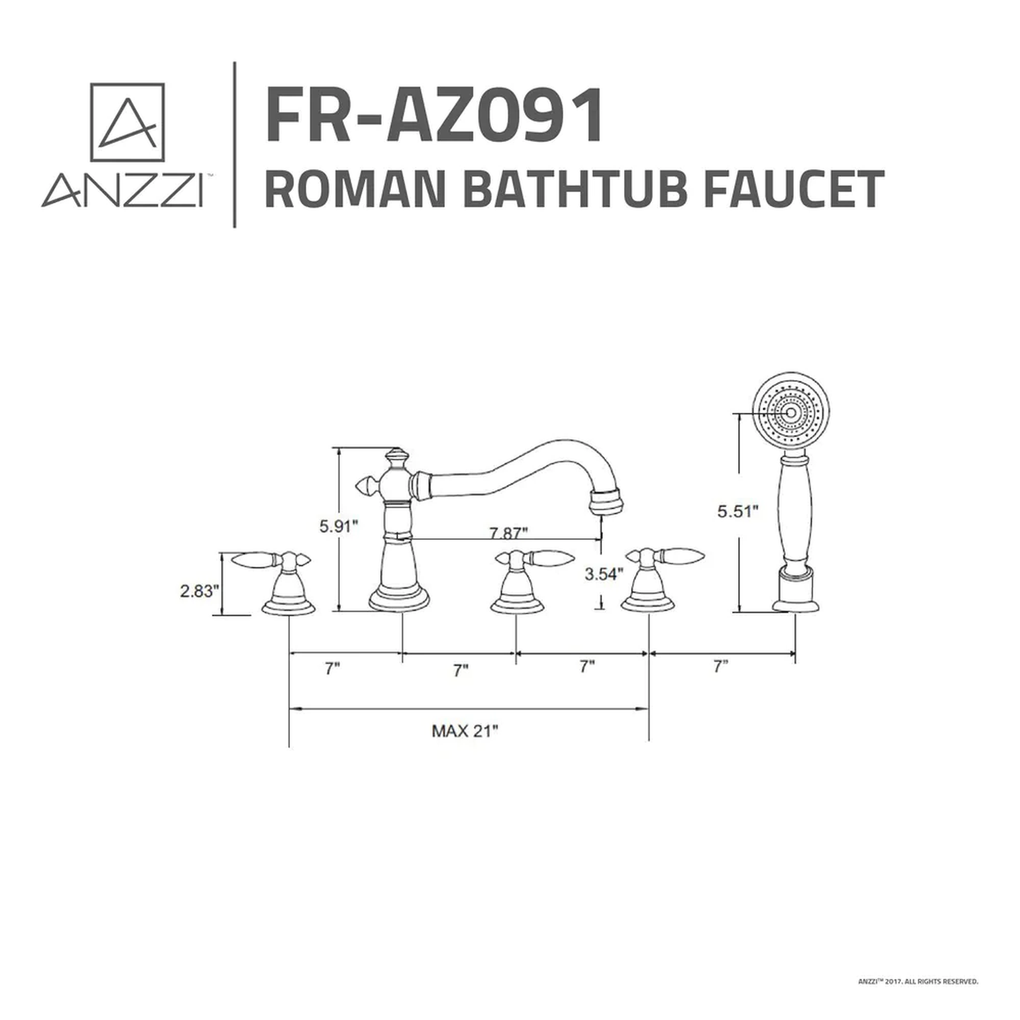 ANZZI Patriarch Series 3-Handle Polished Chrome Roman Tub Faucet With Euro-Grip Handheld Sprayer