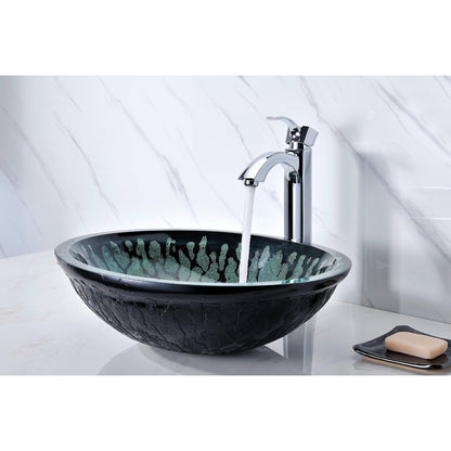 ANZZI Patuvendi Series 19" x 16" Oval Shaped Lustrous Black Deco-Glass Vessel Sink With Polished Chrome Pop-Up Drain