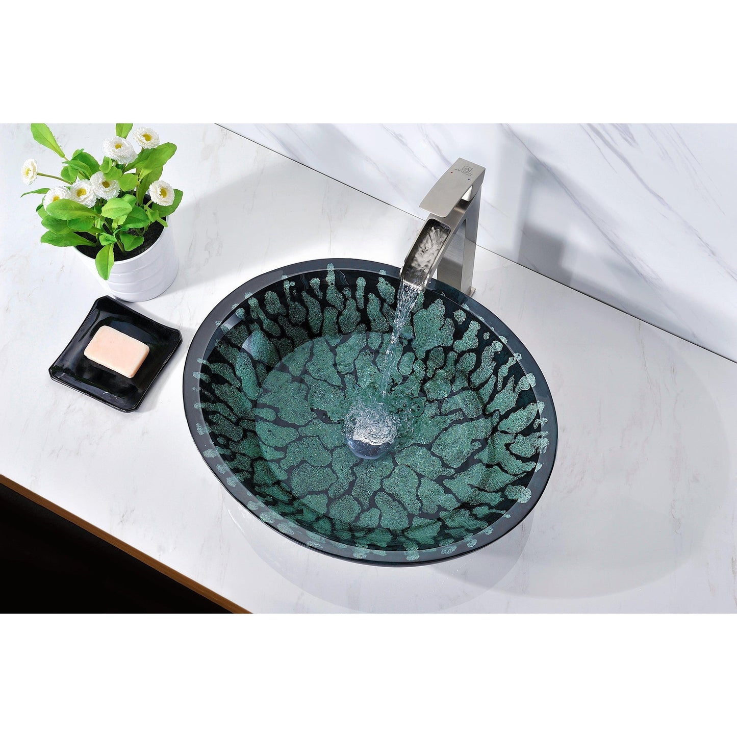 ANZZI Patuvendi Series 19" x 16" Oval Shaped Lustrous Black Deco-Glass Vessel Sink With Polished Chrome Pop-Up Drain