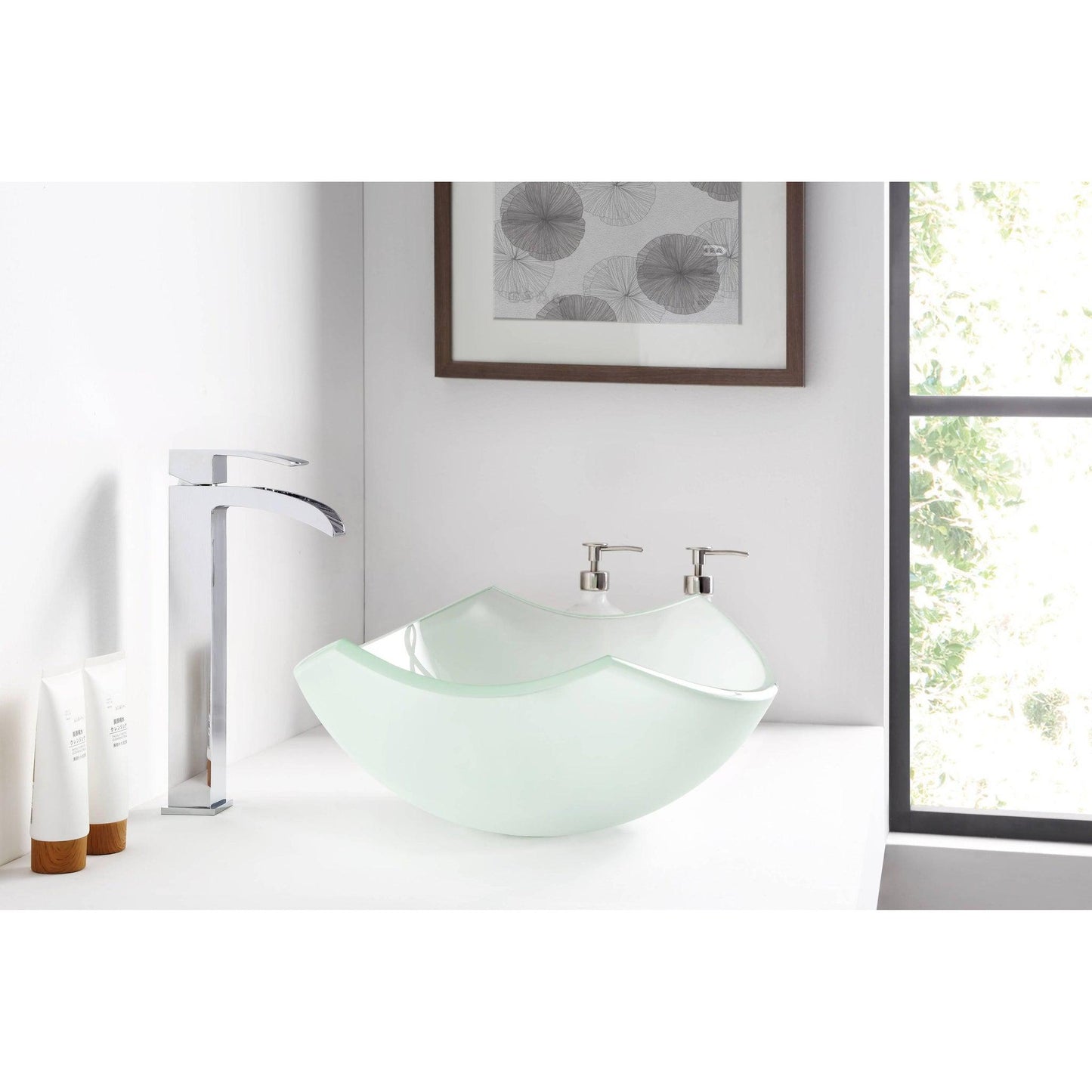 ANZZI Pendant Series 20" x 15" Oval Shaped Lustrous Frosted Deco-Glass Vessel Sink With Polished Chrome Pop-Up Drain