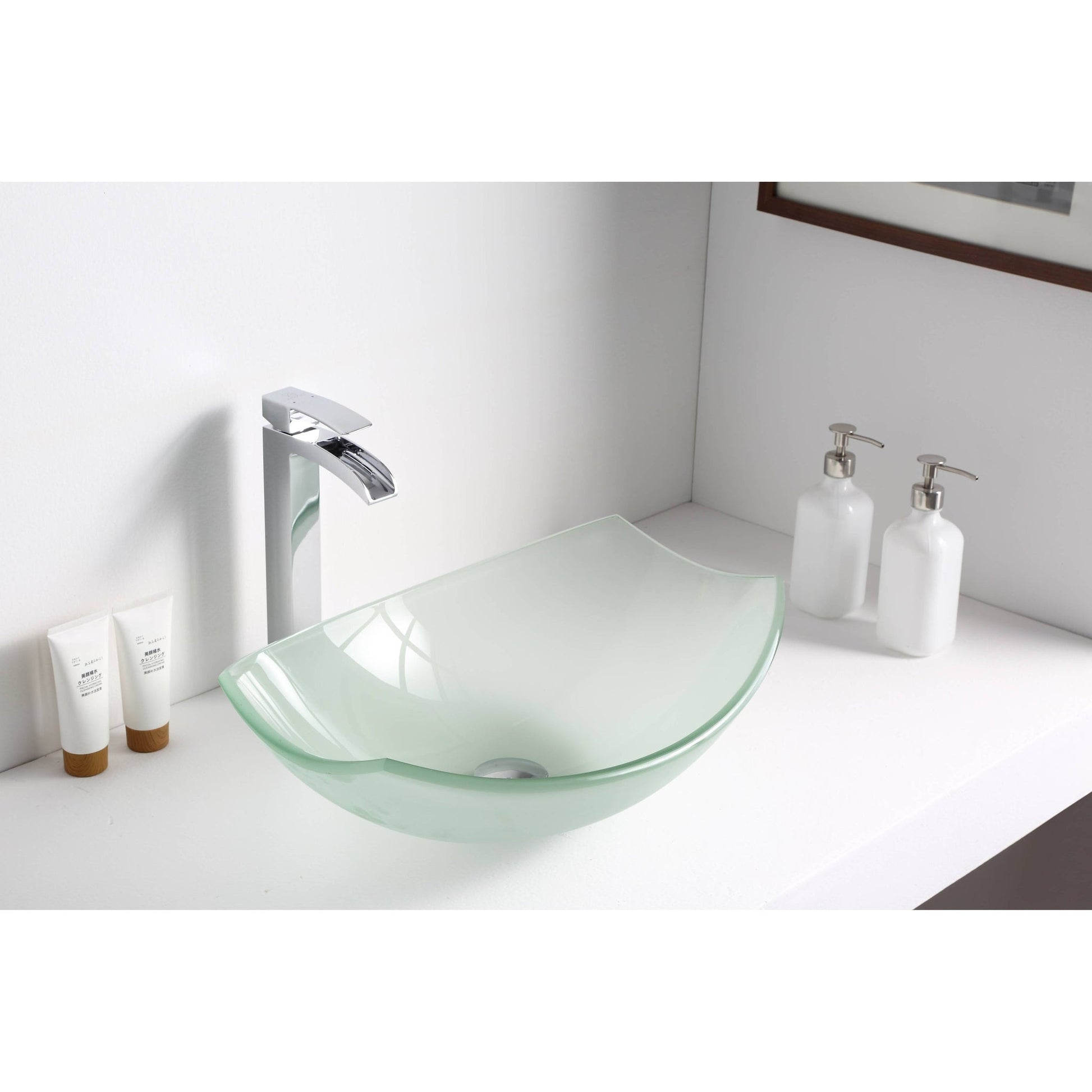 ANZZI Pendant Series 20" x 15" Oval Shaped Lustrous Frosted Deco-Glass Vessel Sink With Polished Chrome Pop-Up Drain
