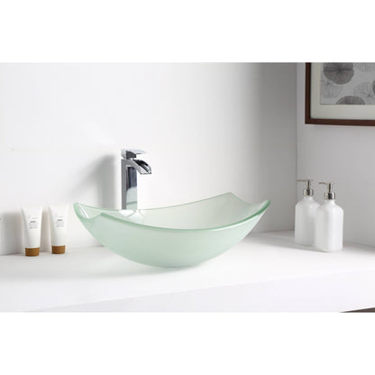 ANZZI Pendant Series 20" x 15" Oval Shaped Lustrous Frosted Deco-Glass Vessel Sink With Polished Chrome Pop-Up Drain