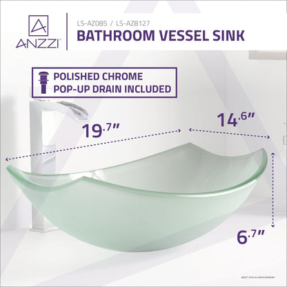 ANZZI Pendant Series 20" x 15" Oval Shaped Lustrous Frosted Deco-Glass Vessel Sink With Polished Chrome Pop-Up Drain