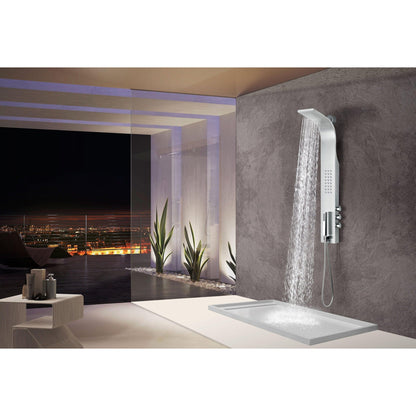 ANZZI Pier Series 48" Brushed Stainless Steel 1-Jetted Full Body Shower Panel With Heavy Rain Shower Head and Euro-Grip Hand Sprayer