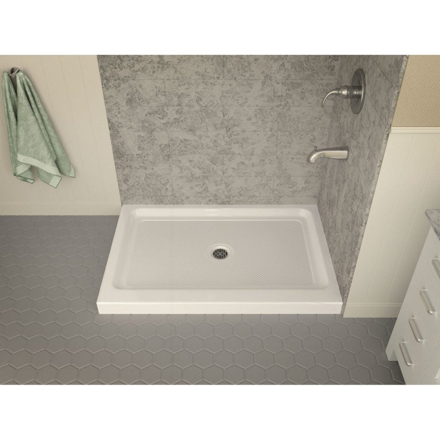 ANZZI Port Series 36" x 48" Center Drain Double Threshold White Shower Base With Built-in Tile Flange