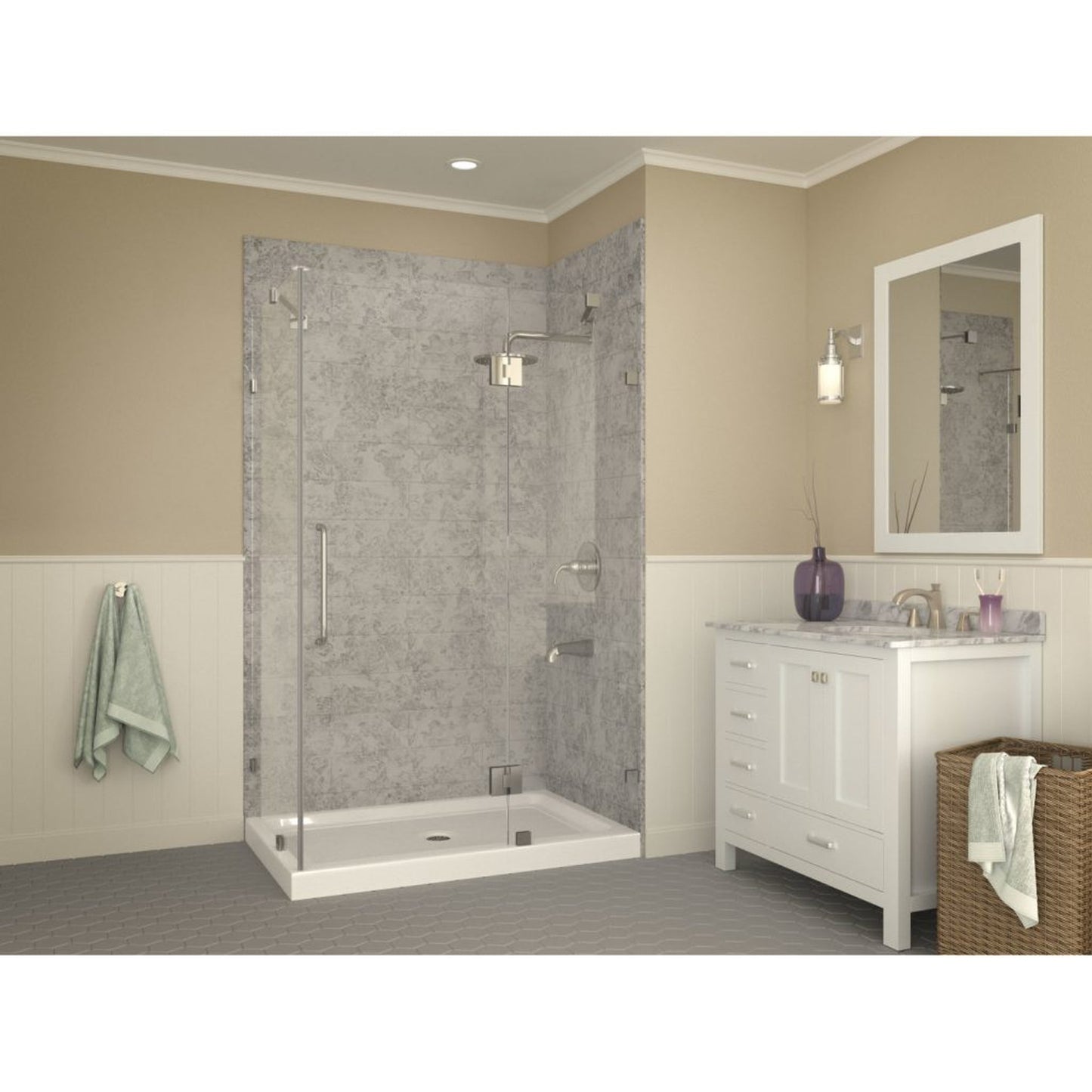 ANZZI Port Series 36" x 48" Center Drain Double Threshold White Shower Base With Built-in Tile Flange