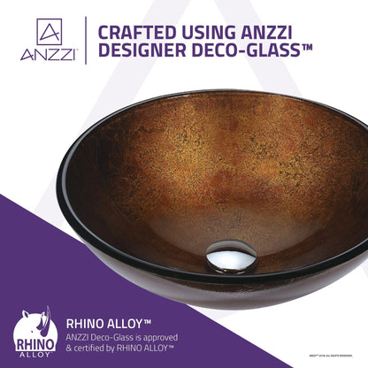 ANZZI Posh Series 17" x 17" Round Amber Gold Deco-Glass Vessel Sink With Polished Chrome Pop-Up Drain