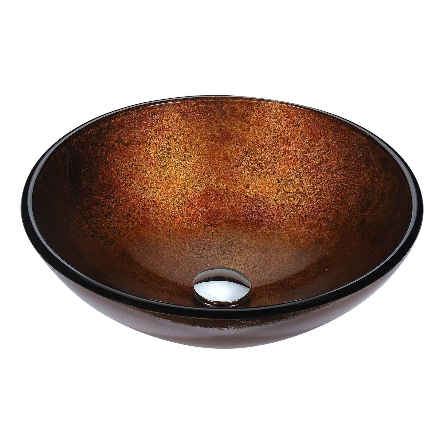 ANZZI Posh Series 17" x 17" Round Amber Gold Deco-Glass Vessel Sink With Polished Chrome Pop-Up Drain