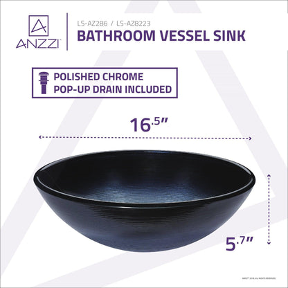 ANZZI Posh Series 17" x 17" Round Brushed Dusk Deco-Glass Vessel Sink With Polished Chrome Pop-Up Drain