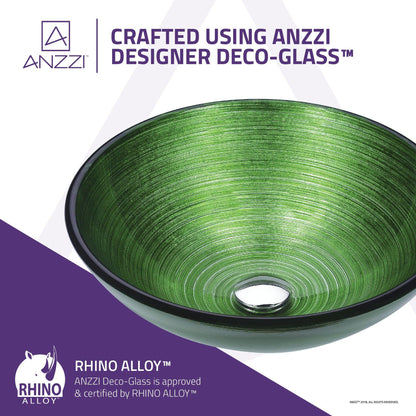 ANZZI Posh Series 17" x 17" Round Brushed Green Deco-Glass Vessel Sink With Polished Chrome Pop-Up Drain